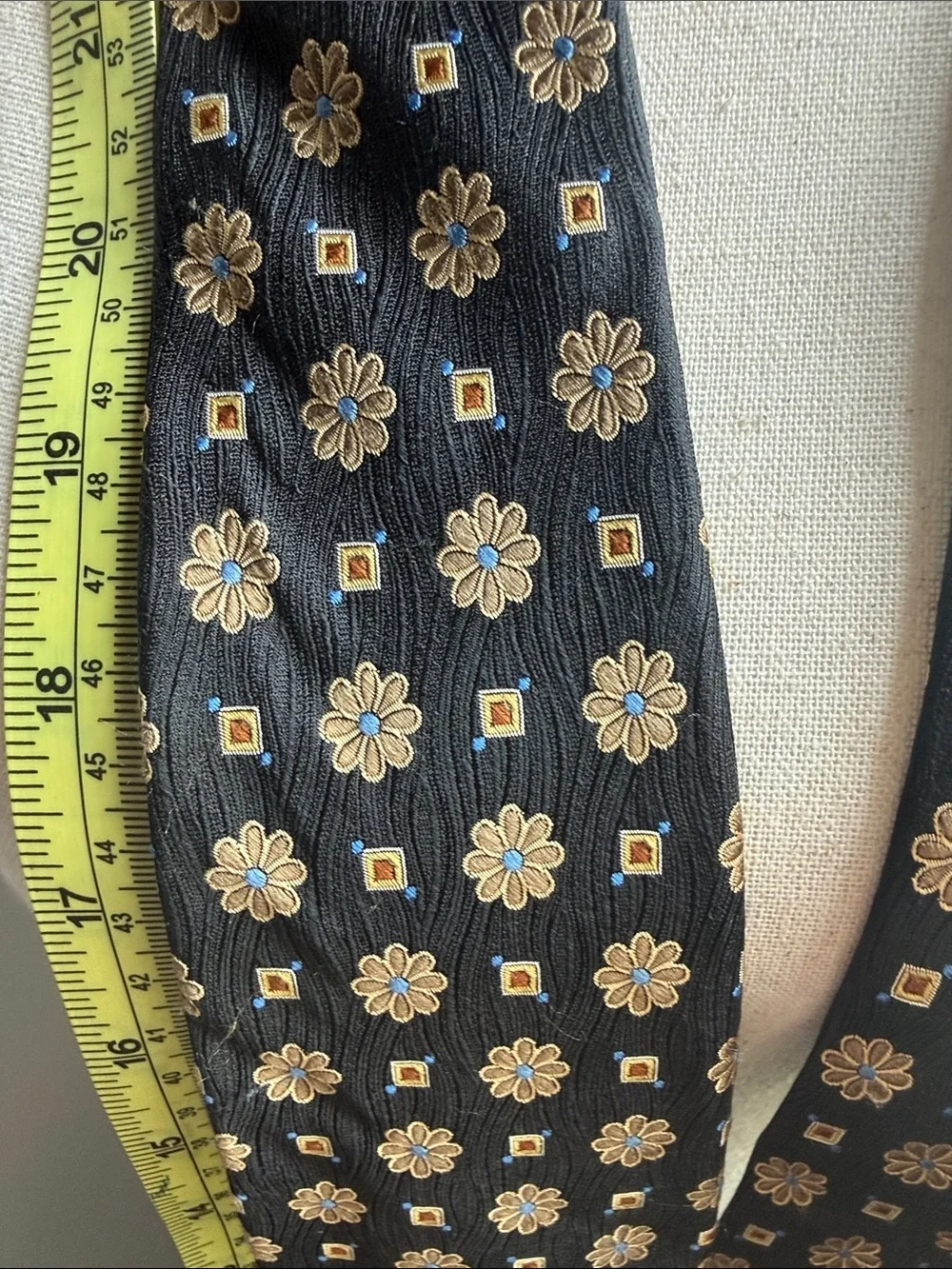 Jos. A. Bank Black Floral Pattern Scarf with Yellow Trim